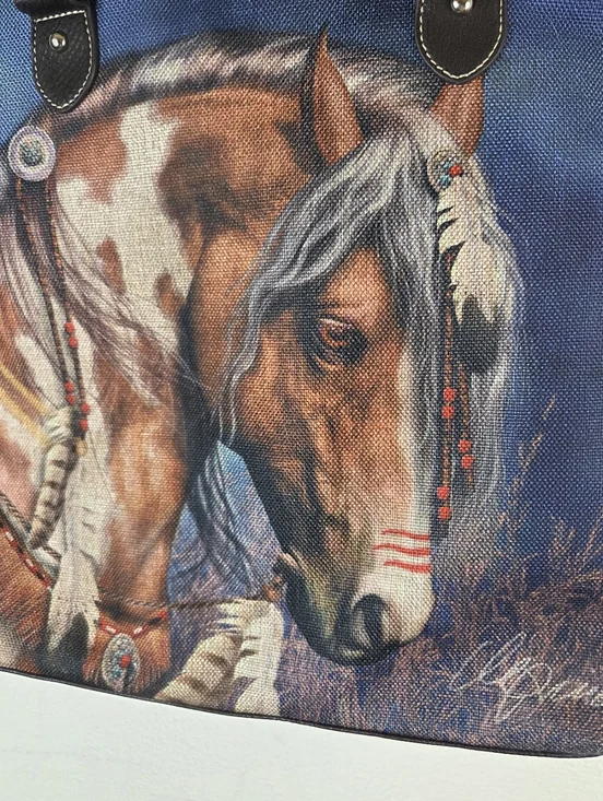 Montana West Horse Canvas Tote Bag NWT Laurie Prindle Western Cowgirl Shoulder - Picture 5 of 15